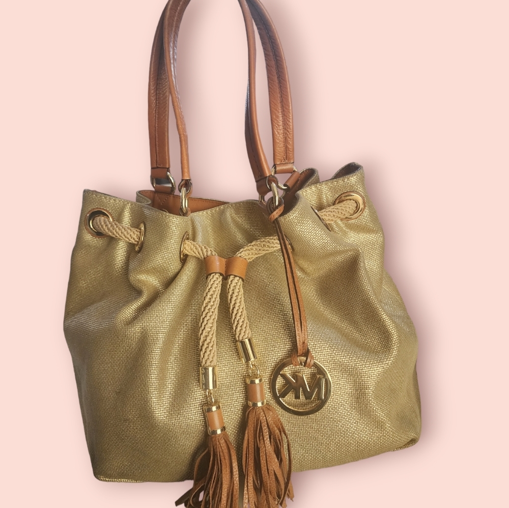 MICHAEL KORS, gold and brown bag
